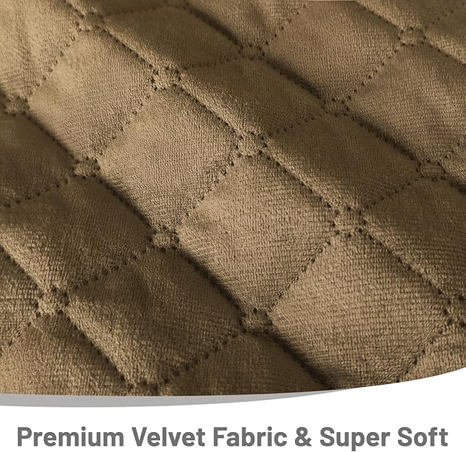 Recliner Sofa Covers 100% Waterproof Velvet L Shape Recliner Couch Covers for Dogs Pets Washable Anti Slip 1 Additional Couch Cover for Reclining Couch (Additional Seat, Light Tan)