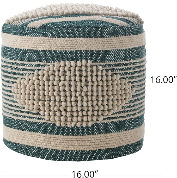 Christopher Knight Home Lucknow Pouf, White + Teal Small