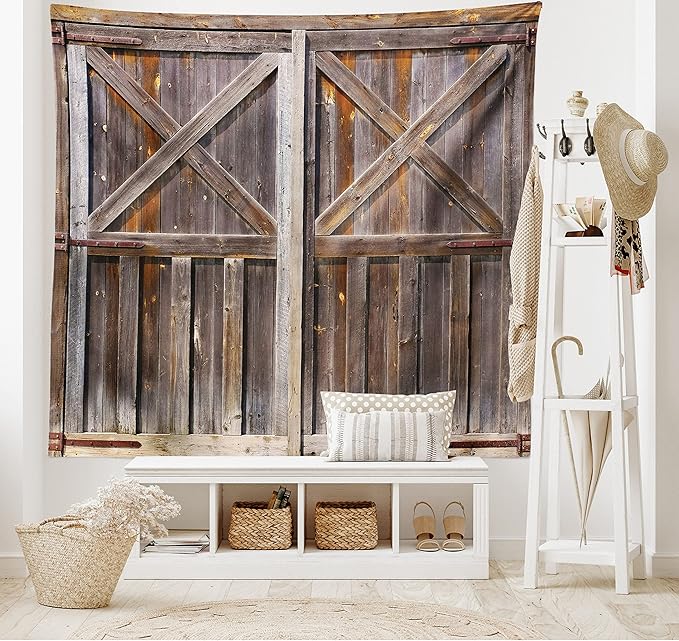 Ambesonne Rustic Tapestry, Old Wooden Barn Door of Farmhouse Oak Countryside Village Board Rural Life Photo Print, Fabric Wall Hanging Decor for Bedroom Living Room Dorm, 45" X 30", Brown