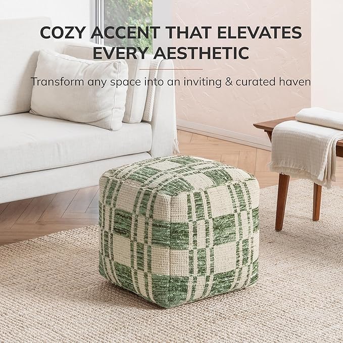Anji Mountain 100% Handmade & Handcrafted Comfortable Home Décor Pouf Ottoman Footrest for Living Room, Bedroom, Nursery, Kidsroom, Patio Furniture - (20" x 20" x 20" - Green)