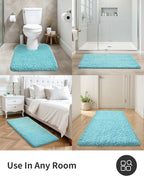 ILANGO Teal Bathroom Rugs 70" × 24" Non Slip & Super Absorbent Thick Soft, Washable Bath Carpet Runner for Floor, Microfiber Plush Shaggy Bath Mats with Rubber for Bedroom Bathtub Shower Room