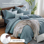 Monbix King Size Comforter Set,7 Pieces Dusty Blue Cationic Dyeing Bed in a Bag King with Comforter, Sheets, Pillowcases & Shams, All Season Reversible Bedding Comforters