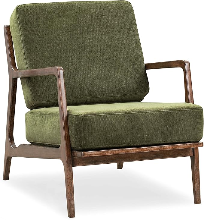 Poly & BARK Verity Fabric Accent Chair – Fabric Armchair with Walnut Wood Frame – Fashion-Forward Lounge Seating for Living Room – Upholstered in Distressed Green Velvet for Modern Style