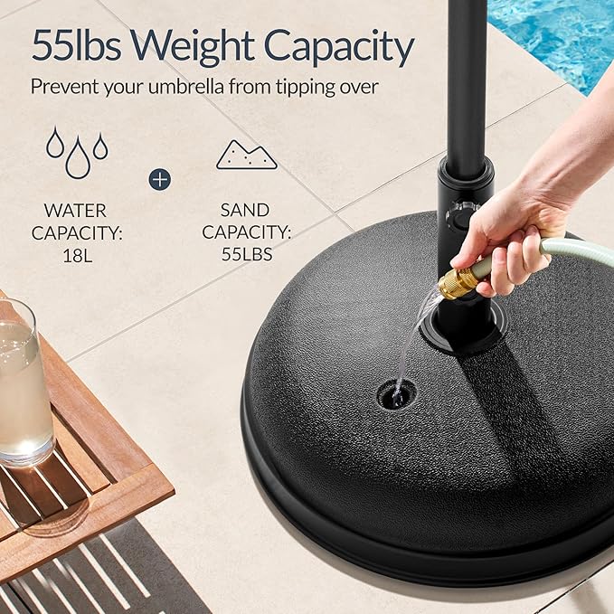 Best Choice Products Fillable Umbrella Base Stand Round Dome Plastic Patio Umbrella Base Stand, Pole Holder for Outdoor, Lawn w/ 55lbs Weight Capacity, Adjustment Knob - Black