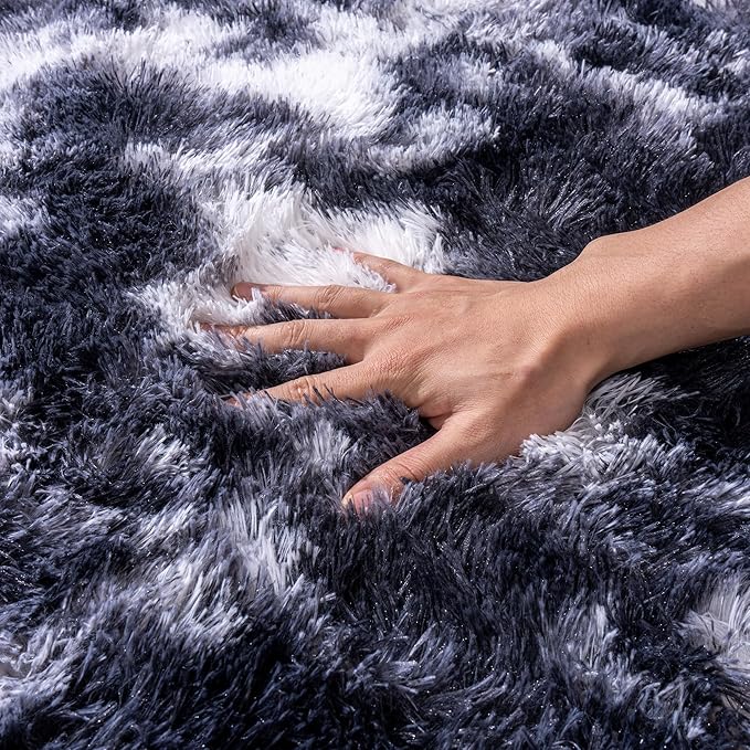 Runner Rugs for Bedroom 2x6 Soft Shag Bedside Rug, Fluffy Area Rug Throw Rugs for Living Room, Floor Carpet Runner for Nursery Kids Dorm Home Decor, Black and White