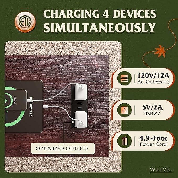 WLIVE Narrow End Table with Charging Station of Open Storage Shelf，Sofa Side Table with 2 USB Ports and 2 Power Outlets，Slim Farmhouse End Table for Small Spaces, 11.8" D x 23.6" W x 23.74" H