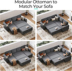 LINSY HOME Sectional Sleeper Sofa Storage Ottoman Bench, Convertible Coffee Table Plush Corduroy Couch Ottoman Footstool for Living Room, Bedroom Entryway and Family Room, Grey