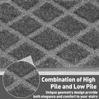 PURE ERA Bullnose Carpet Stair Treads Set Tape Free Non-Slip Indoor Stair Protectors Pet Friendly Rugs 9.5" x 30"(2 Pieces,Grey Diamond Trellis)