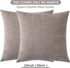 GAWAMAY Decorative Chenille Throw Pillow Covers 24x24 Inch Pack of 2, Soft Square Couch Pillow Cover for Sofa Cushion Living Room Bedroom Pillowcases Taupe Grey 60x60cm (ONLY Covers)