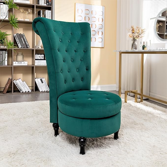Royal High-Back Velvet Accent Chair for Vanity with Storage and Luxurious Upholstery, Retro Design and Versatile Usage for Living Room, Bedroom, Lounge and Office, Green