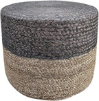 Jute Pouf Ottoman | Footrest Pouf | Hand Braided - Round Boho Pouffe - for Living Room, Bedroom, Nursery (20"x20"x10") Grey