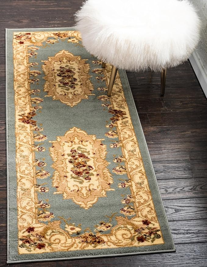 Rugs.com Chateau Collection Rug – 3' x 16' 5 Runner Light Blue Medium Rug Perfect for Hallways, Entryways