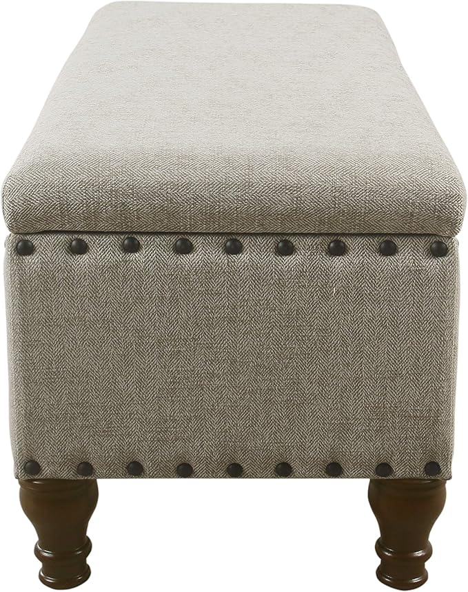 HomePop Large Storage Bench with Nailhead Trim - Taupe and Cream