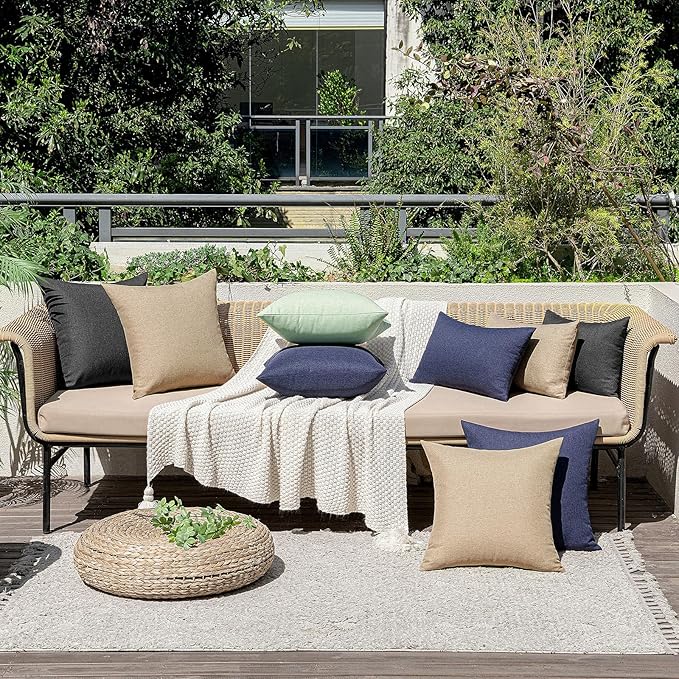 MIULEE Pack of 2 Decorative Outdoor Solid Waterproof Throw Pillow Covers Faux Linen Garden Farmhouse Cushion Cases for Patio Tent Balcony Couch Sofa 20x20 Inch Light Tan