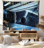 Ambesonne Outer Space Tapestry, Moon Before Station Planet Apocalypse Landing Alternative Humanoid Robots Print, Fabric Wall Hanging Decor for Bedroom Living Room Dorm, 28" X 23", Night Blue