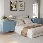 Large Muted Blue Fluted 3 Drawer Dresser Set of 2, Chest of Drawers with Ball Bearing Slide Modern 30 inch Tall Wood Nightstand with Spacious Storage for Bedroom Living Room Entryway