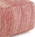 SIMPLIHOME Nate Square Pouf - 20 inch Wide Upholstered Handwoven Cotton Ottoman in Patterned Maroon Melange, Boho Footstool or Extra Seating for Living Room with Artisanal Texture, Assembled
