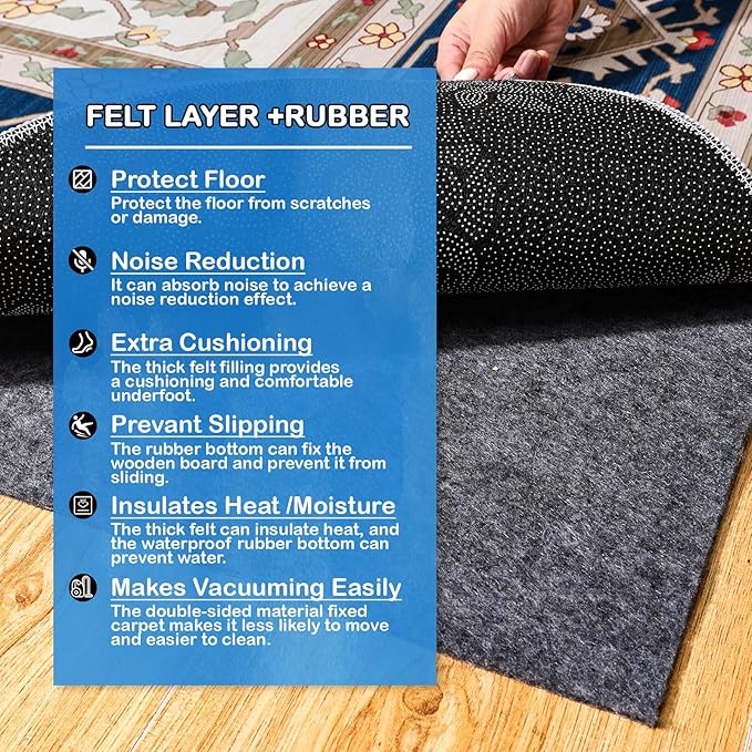 Non-Slip Rug Pads 1/4” Thick, 5x7Ft Waterproof Rugs Non Skid Rug Pad for All Floors and Finishes Durable Hardwood Floor Protective Felt Keeps Rugs in Place, Safe and Secure