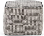 SIMPLIHOME Brynn Square Pouf - 18 inch Wide Handwoven Cotton Ottoman in Patterned Black and Natural, Boho Footstool, Coffee Table or Extra Seating for Living Room or Bedroom, Assembled