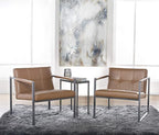 Studio Designs Home Modern Accent Chair Camber Mid-Century, Pewter Grey Metal Frame & Caramel Brown Leather
