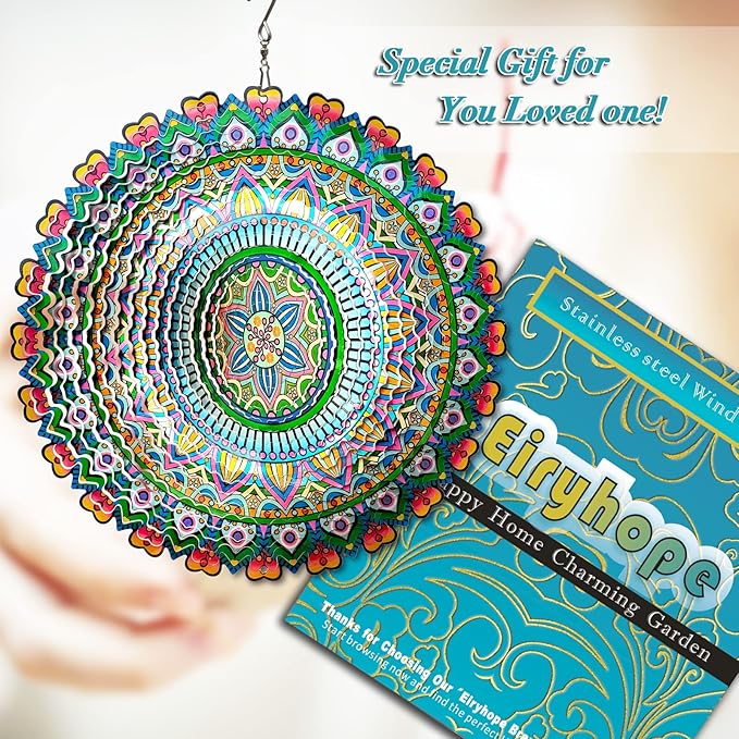 Mandala Rich Love Wind Spinner - 3D Kinetic Wind Spinners | 12″ Laser Cut Stainless Steel Hanging Sculpture & Catcher for Outdoor Garden Yard Decor | Mandala Gifts for Mom, Dad, Women, Men