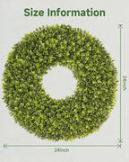DDHS 24''Boxwood Wreaths for Front Door，Artificial Spring Wreaths for Farmhouse Wedding Green Year Round Indoor Outdoor for Fall Summer Christmas Wreath Home Decorations-Green