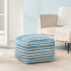 Anji Mountain 100% Handmade & Handcrafted Comfortable Home Décor Pouf Ottoman Footrest for Living Room, Bedroom, Nursery, Kidsroom, Patio Furniture - (22" x 22" x 16" - Blue)
