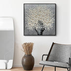 24x24 Inch 100% Hand-Painted White Flowers 3D Abstract Decorative Oil Painting, Hall Wall Decorative Frame Wall Art Ready to Hang
