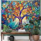 Lunerfex Tree of Life Tapestry Stained Glass Tapestry Wall Decor Tapestries for Bedroom Art Tapestries Wall Hanging for Bedroom Living Room Glass-Tree-02 70"x90"