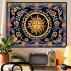 Accnicc Sun and Moon Tapestry Psychedelic Floral Plant Tapestries for Bedroom Aesthetic Hippie Boho Flower Tapestry Wall Hanging for Dorm Living Room (60'' × 44'')