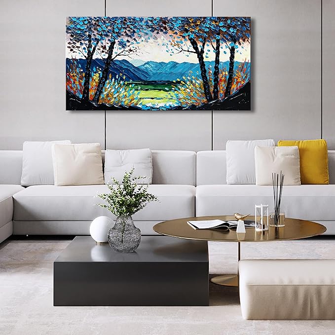 Diathou Art Hand-painted 24x48 inch mountain scenery oil painting Art Forest scenery canvas wall art decoration