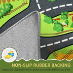 Farmyard Adventure Play Rugs, Educational and Fun Farm Car Rug Play Mat for Kids, 60"x36" Non-Slip Playmat with Barns, Animals & Crops for Imaginative Play, Nursery, Playroom and Classroom