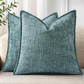 decorUhome Chenille Throw Pillow Covers 26x26 Set of 2, Thick Textured Slubby Neutral Decorative Pillow Covers with Elegant Design for Couch, Sofa, Living Room, Teal