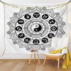 Ambesonne Ying Yang Tapestry, Round Zodiac Theme Design in Centre Astrology Signs Print, Fabric Wall Hanging Decor for Bedroom Living Room Dorm, 45" X 30", White Black