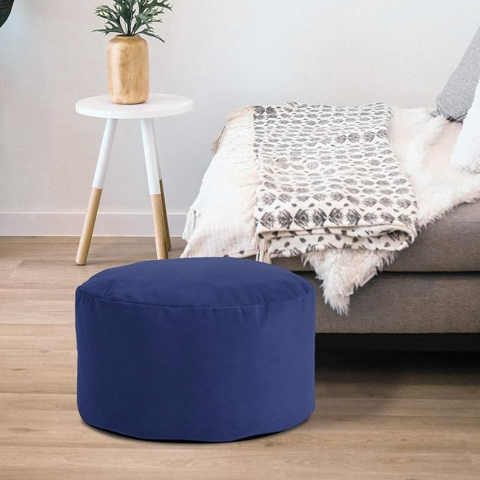 Howard Elliott Round Pouf Ottoman Foot Rest With Cover, Round Stuffed Foot Stool Filled with Polyester Fiber, Fluffy Comfortable Soft Seating for Living Room & Bedroom, 22 x 22 x 12 Inch, Bella Royal