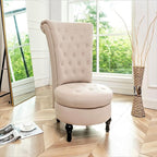 Royal High-Back Velvet Accent Chair for Vanity with Storage and Luxurious Upholstery, Retro Design and Versatile Usage for Living Room, Bedroom, Lounge and Office, Ivory