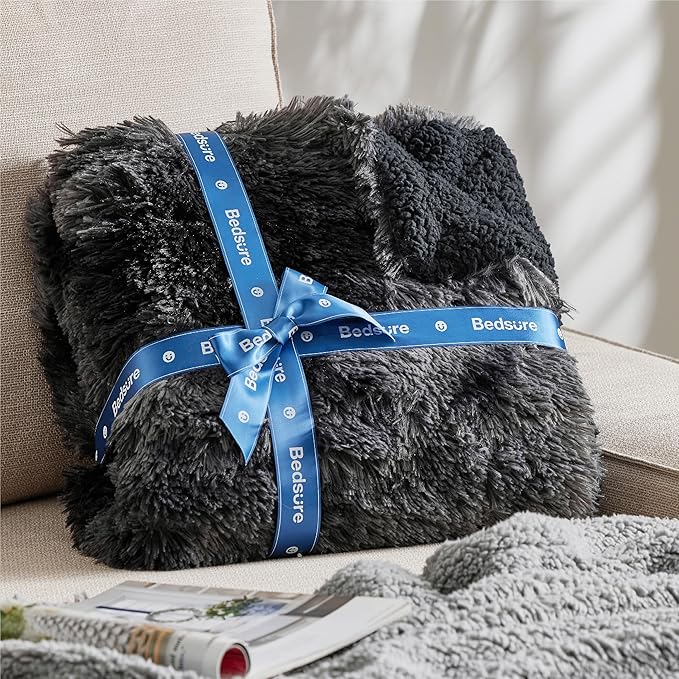 Bedsure GentleSoft Fluffy Tie Dye Black Blankets Queen Size for Bed, Thick Sherpa Faux Fur Fleece Fuzzy Plush Winter Warm Soft Queen Blankets, Black Bedroom Decor Cozy Gifts for Women Men, 90x90