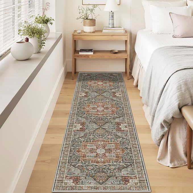 Kitchen Runner Rug Non Slip Washable 2.5x8, Soft Low Pile Entryway Rug Runners for Hallways,Carpet Runner for Living Room,Kitchen, Laundry, Bathroom(Grey/Brown/Tan,2.5'x8')