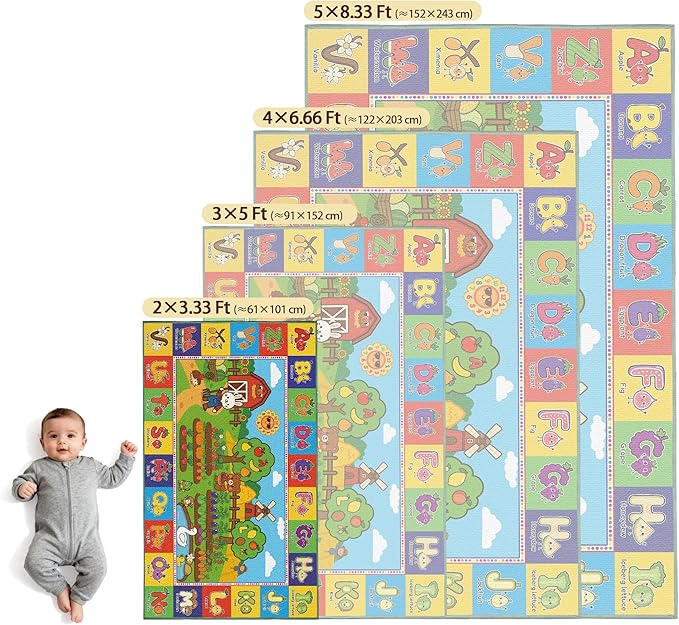 Upgrade Ultra Non Slip Kids ABC Rug for Kids Playroom, 2x3 Washable Alphabet Educational Learning Play Mat for Toddlers Baby Boys Girls, Colorful Farm Carpet for Nursery, Classroom & Bedroom, 24"x40"