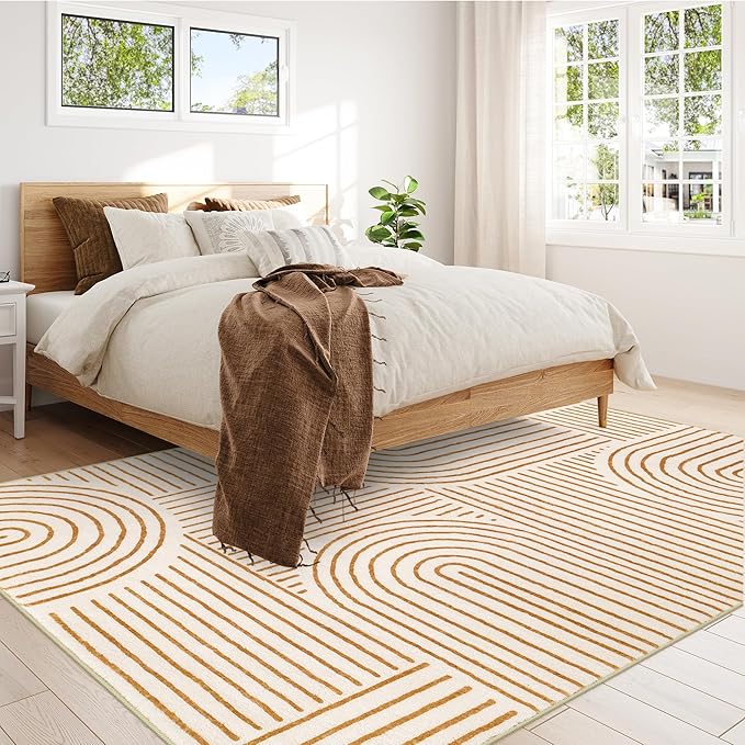 Lahome Abstract Washable Area Rug 6x9, Soft 6x9 Rug for Living Room Ultra-Thin Non Slip Bedroom Rug, Rainbow Orange Throw Carpet for Dining Room(6'x9',Orange)