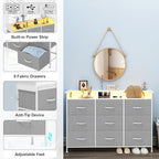 EXOTICA Gray Dresser with LED Light for Bedroom 9 Drawer Dresser with Charging Station Dressers & Chests of Drawers for Entryway Closet Kids Room Hallway Sturdy Steel Frame Wooden Top Easy Pull Handle