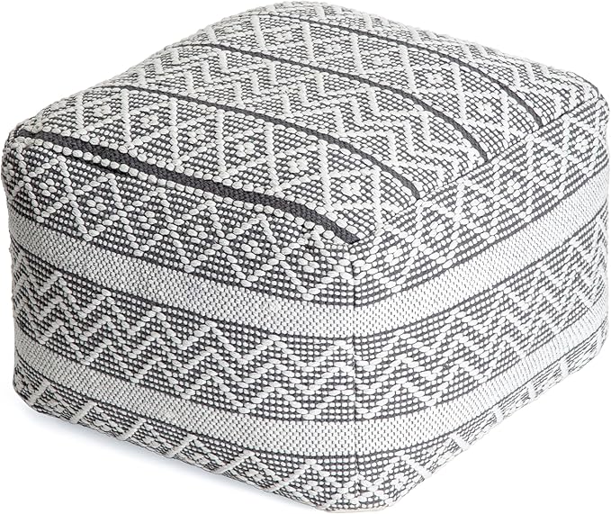 Anji Mountain 100% Handmade & Handcrafted Comfortable Home Décor Pouf Ottoman Footrest for Living Room, Bedroom, Nursery, Kidsroom, Patio Furniture - (22" x 22" x 16"- Gray,Ivory)