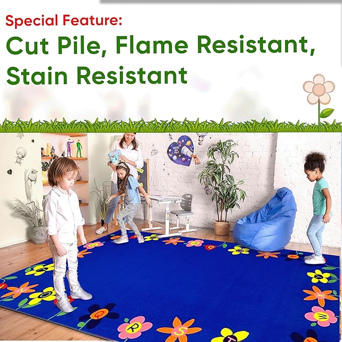KIDCARPET.COM Alphabet Garden Rectangle Classroom Rug | Bordered Area Rug for Preschool Daycare Learning, 4' x 6'
