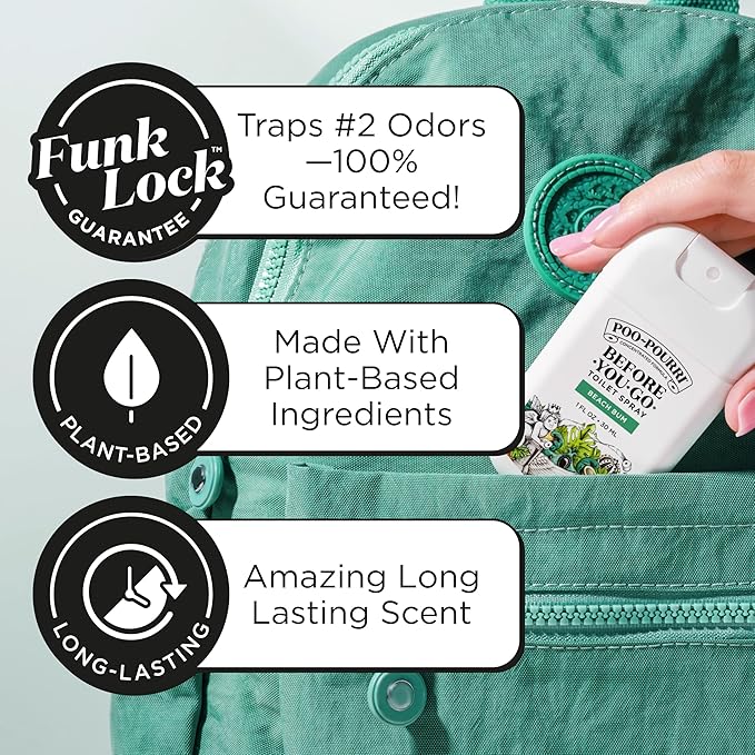Poo-Pourri Before-You-Go Pocket Toilet Spray, Travel Essentials, Beach Bum, 1 Fl Oz, Up to 50 Uses, On-The-Go Bathroom Odor Deodorizer with Essential Oils, TSA Approved Size, Coconut Orchid Scent