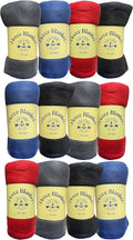 Yacht & Smith 12 Pack of Soft Fleece Blankets 50 X 60, Lightweight, Cozy Warm Throws Dark Colorful Blanket Sofa Travel Outdoor, Wholesale