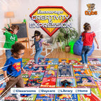 DC Super Friends Educational Kids Rug – ABC Alphabet, Emotions & Hero Traits Learning Mat – Social Skills Classroom, Playroom & Bedroom Carpet 3x5