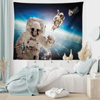 Ambesonne Outer Space Tapestry, Cosmonaut Crew in Universe Astronomy Atmosphere Astral Journey Inspired Image, Fabric Wall Hanging Decor for Bedroom Living Room Dorm, 45" X 30", Beige Blue