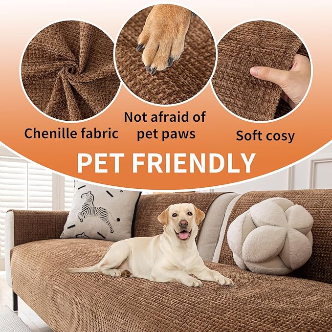 HAOMAIJIA Waterproof Sofa Arm Covers Set of 2 Non Slip Chair Arm Covers Chenille Washable Couch Arm Cover Furniture Protector (Brown, 23.6" x 27" 2 Pack)