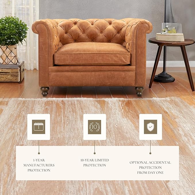 Poly & BARK Lyon Leather Lounge Chairs 49" - Set of 2 - Cognac Tan Full-Grain Leather – Modern Upholstered Accent Chairs for Living Room or Bedroom – Indoor Lounge Seating with Lasting Comfort