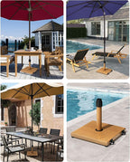 42lbs Patio Umbrella Base with Wheels - Heavy Duty Outdoor Patio Market Umbrella Stand for Deck, Poolside, Balcony, Wind-Resistant Design, Decorative Wood Pattern